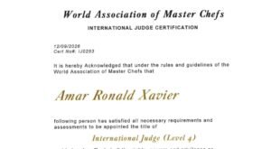 Chef Amar Xavier Appointed as International Judge by World Association of Master Chefs